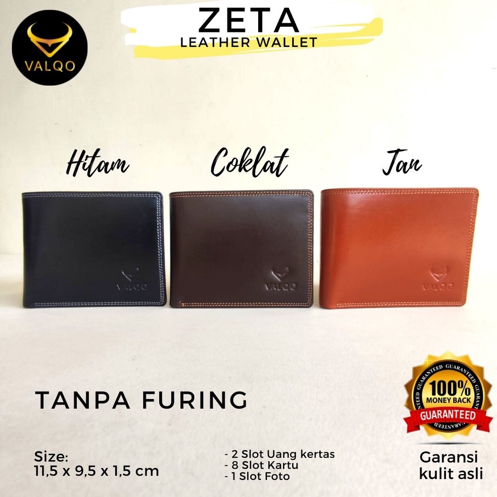 [VALQO] Dompet ZETA Kulit sapi Full Tanpa furing Cowok Pria Laki bisa COD