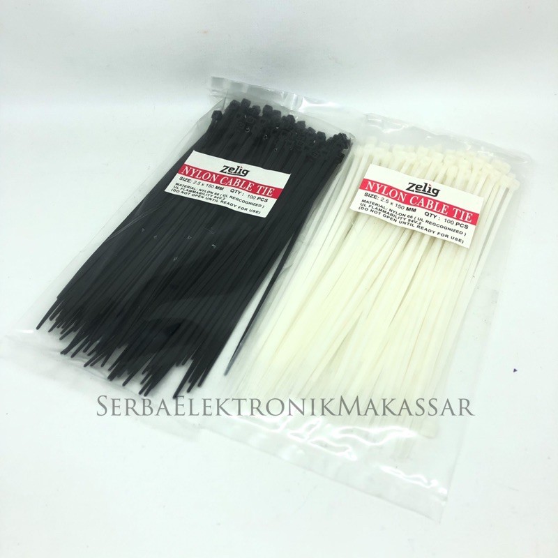 Kabel Ties 2.5 x 150mm Cable Tie 15cm Zelig Hitam Putih