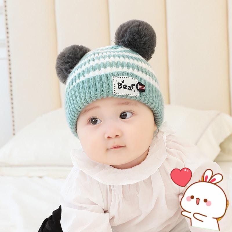 Plazababyku KUPLUK SALUR BEAR (O) Topi Anak Lucu Model kupluk Usia 0 Sampai 3 Tahun Kualitas Terbaik