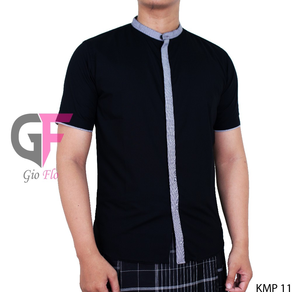 GIOFLO Koko Modis Slim Fit Polos Lengan Pendek Baju Muslim Pria