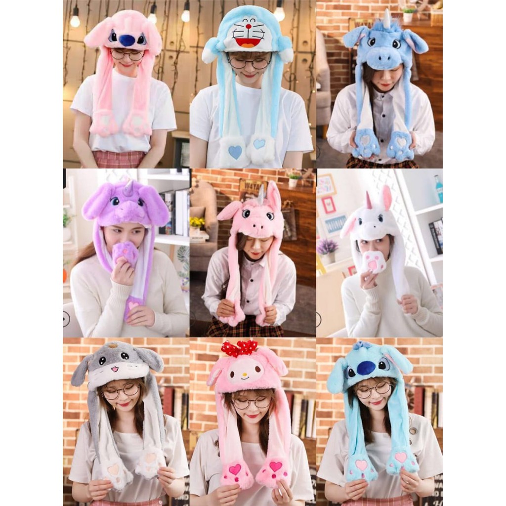 Topi Lampu LED Telinga Bergerak - Duncing Bunny Hat - Topi Kpop Korea Import