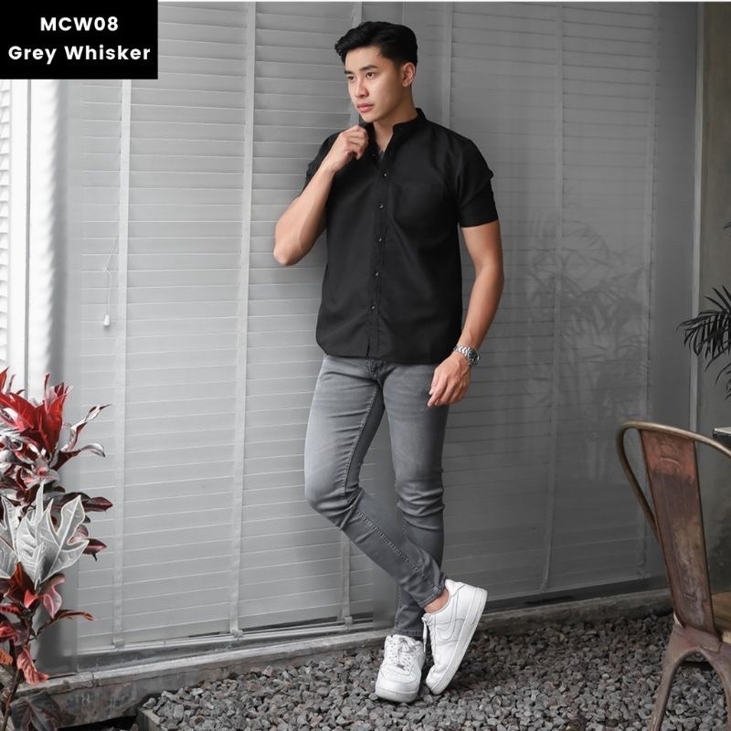 Celana Jeans Pria Skinny Grey Slimfit Stretch Softjeans Ripped Premium 27-33
