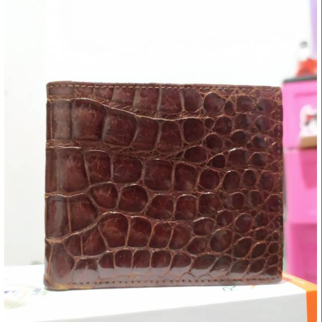 Dompet lipat kulit buaya asli warna coklat preloved/ second like new