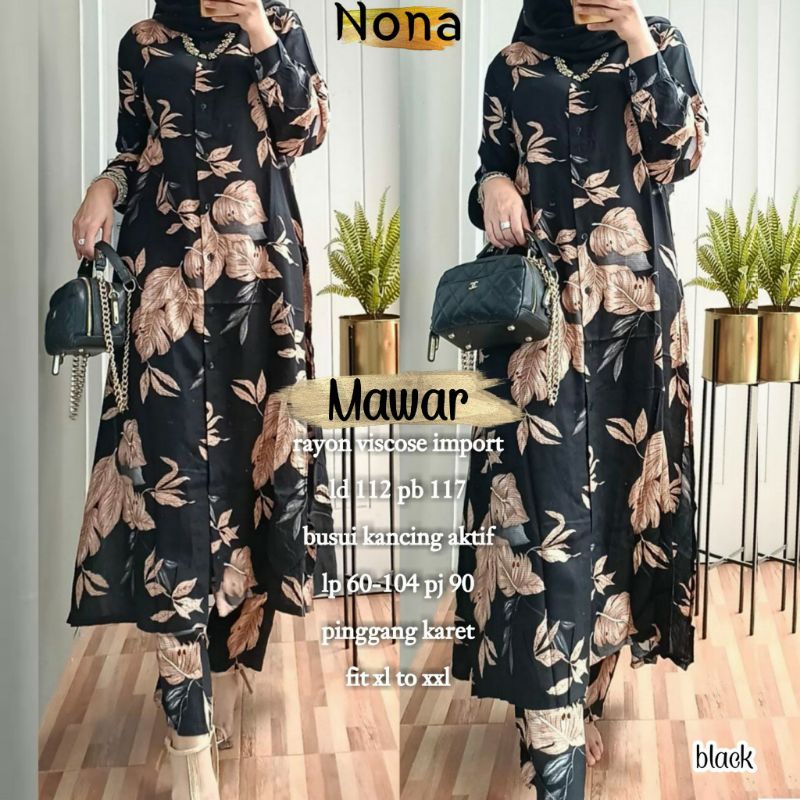 SETELAN DRESS MAXY BAHAN RAYON VISCOSE IMPORT MAWAR NONA