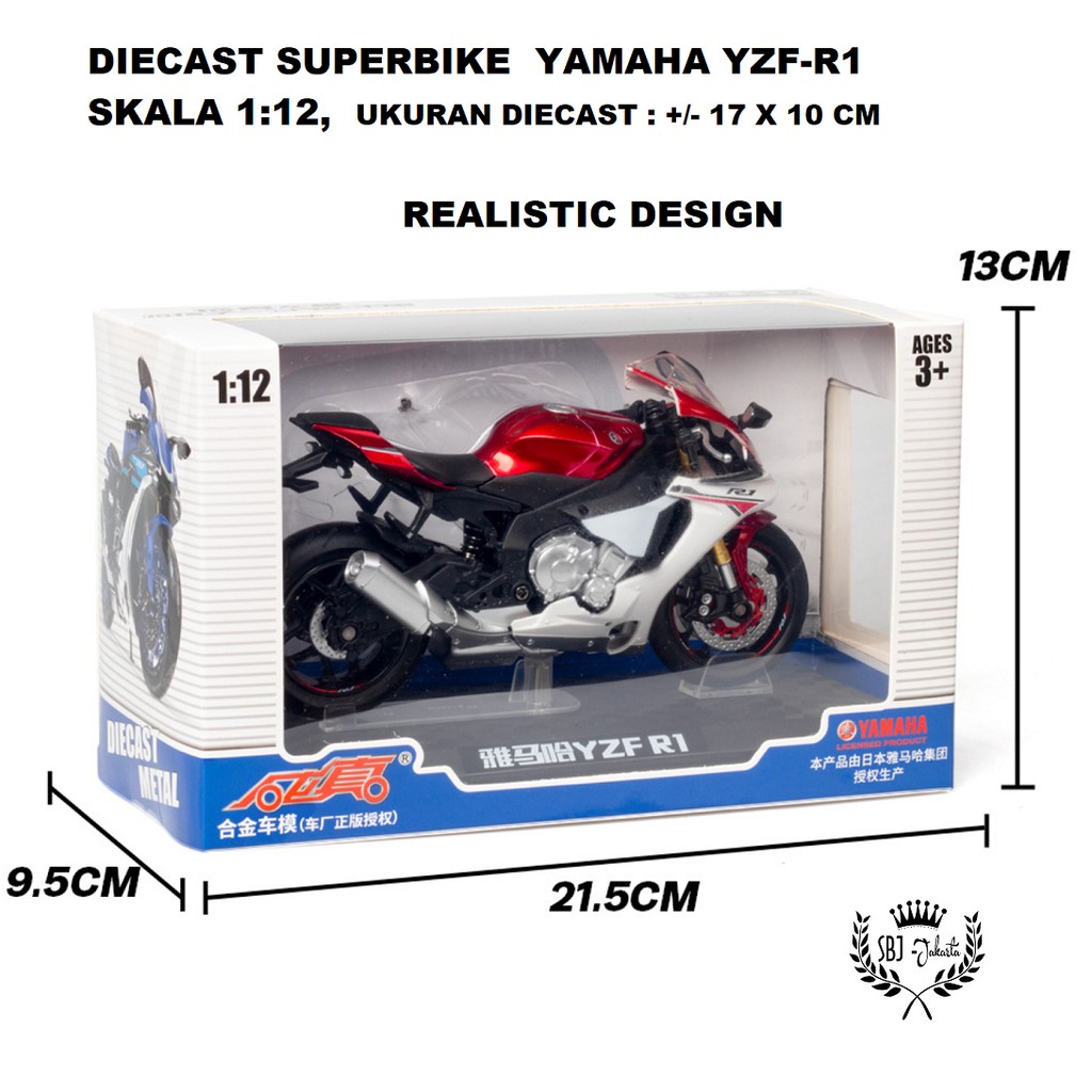 Diecast miniatur Sepeda Motor SUPERBIKE YAMAHA YZF R1 Skala 1:12