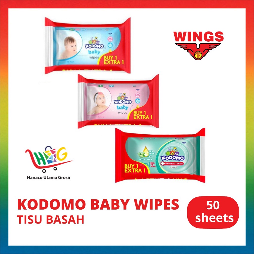 Tisu Basah Kodomo Baby Wipes Classic Biru / Pink / Hijau 50'S Buy 1 Extra 1