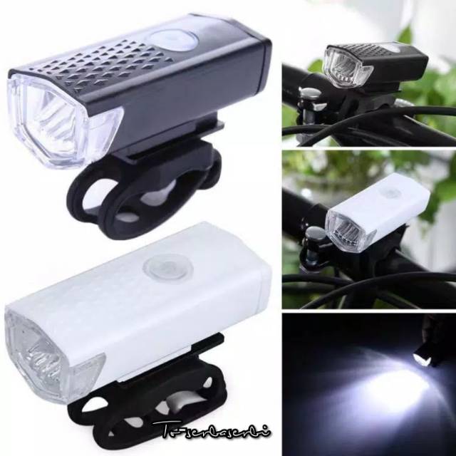 Lampu sepeda charge recharge cas depan set putih bagus led anti air