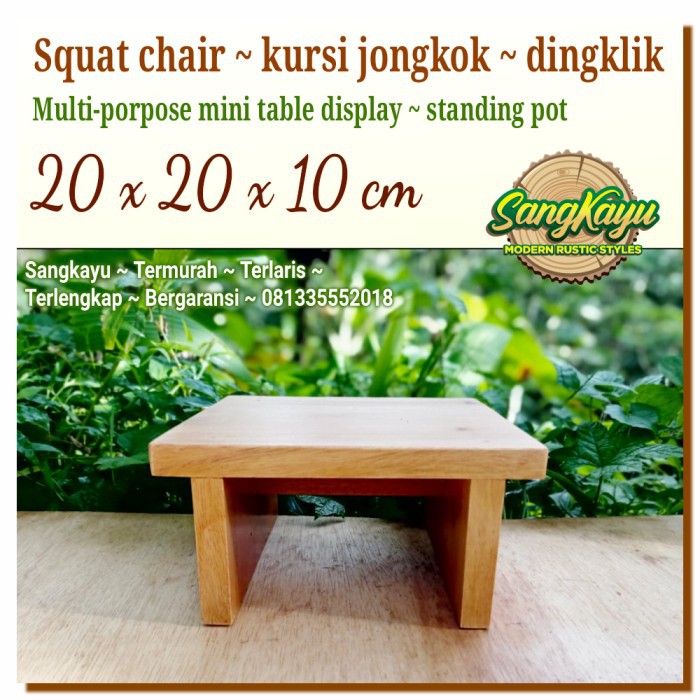 Kursi jongkok kayu dingklik 20x20x10cm meja display kayu standing pot