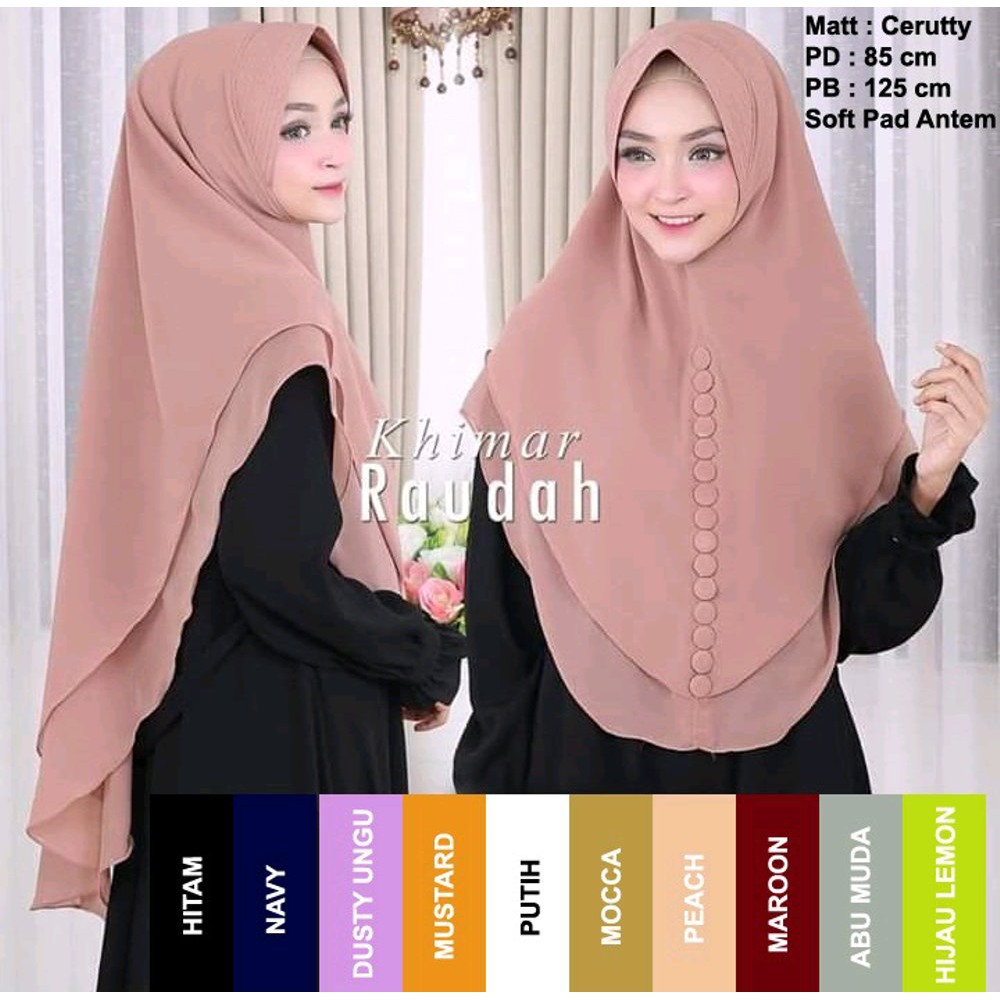 Khimar Ceruti Raudah Pet Antem 2 layer Jilbab Syari bahan Ceruti