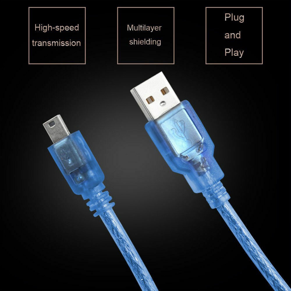 USB 2.0 Cable Type A to Mini B Male Blue Biru 5 PIN Data Charging Cord Adapter Kabel Data Phone Ardu