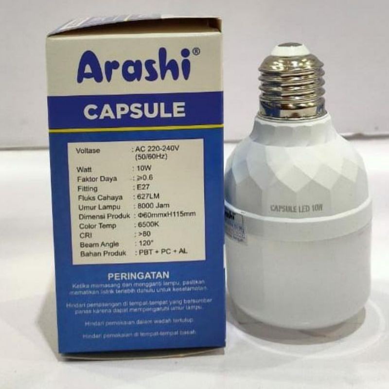 LAMPU LED ARASHI CAPSULE 10W / BOHLAM LAMPU LED ARASHI CAPSULE / BOHLAM LAMPU CAHAYA PUTIH / LAMPU LED MURAH SUPER AWET