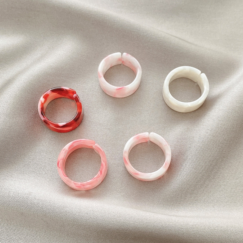 5pcs Set Resin Ring Fashion Korean Colorful Acrylic Ring Resin Round Ring Knuckle Finger Summer Jewelry Giifts