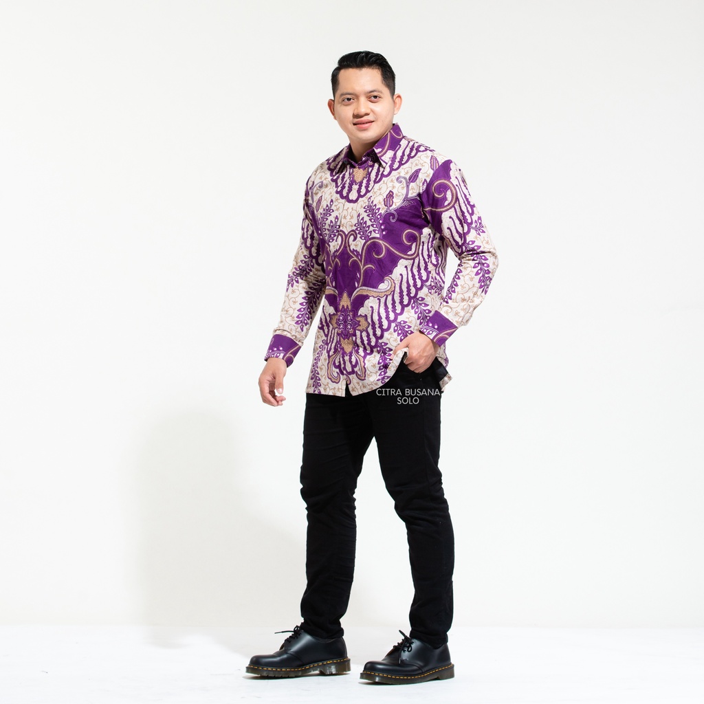 ARJUNO UNGU Kemeja Batik Pria Full Furing Bahan Katun Primisima