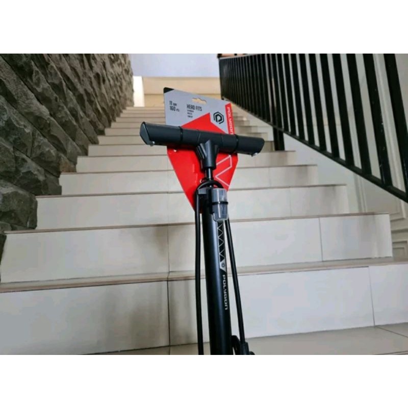 Polygon steel STX 160 psi dual head. pompa lantai sepeda high pressure tekanan tinggi floor pump