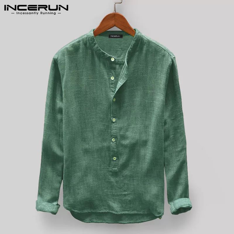 INCERUN Kemeja pria Casual V neck tipis lengan panjang jumbo S-5XL Terbaru