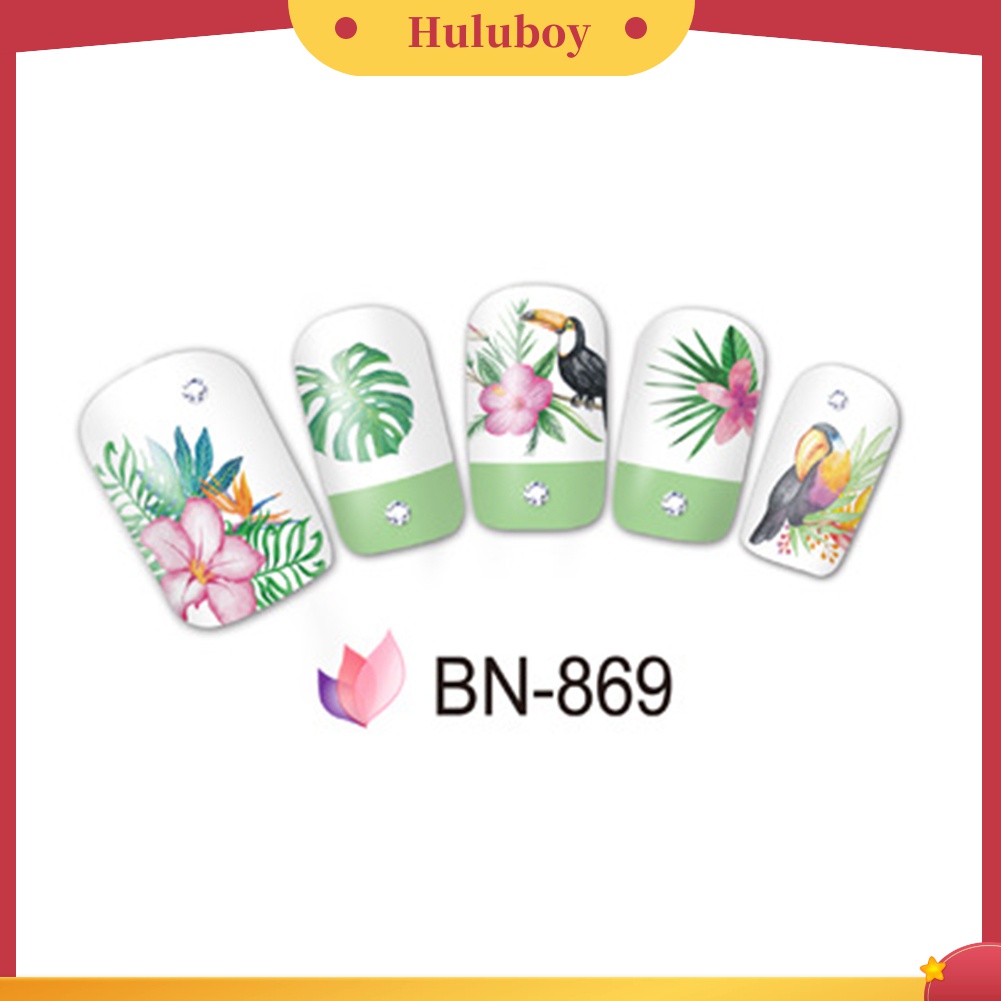 Huluboy Huluboy♡ Stiker Decal Transfer Air Motif Bunga / Daun / Flamingo Untuk Dekorasi Nail Art / Manicure DIY