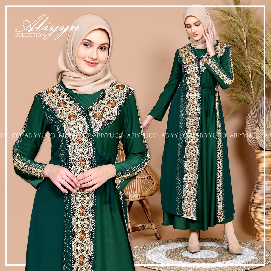 Abiyyuco TA9011 | Gamis Abaya Turkey Hitam Mewah Turki Warna Warni Elegan Turky Terbaru Turkiy Bahan Jersey dan Ceruty