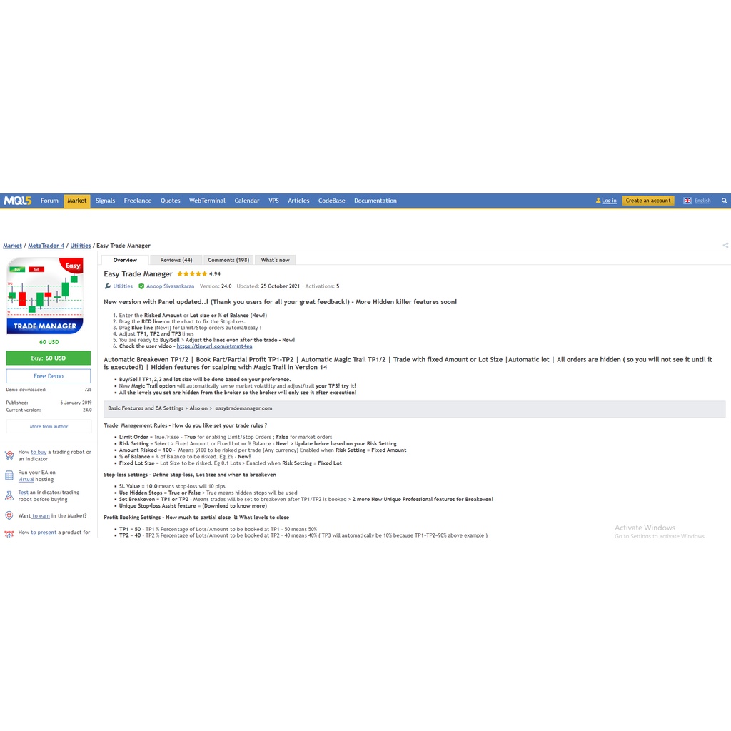 Easy Trade Manager EA MT4