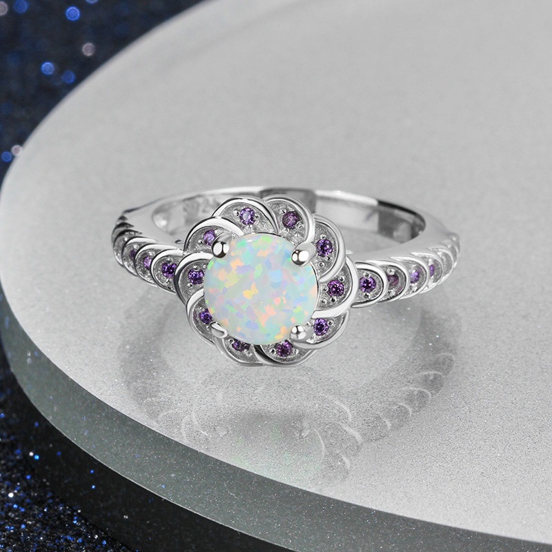 New Fashion Diamond Round Flower Opal Ring