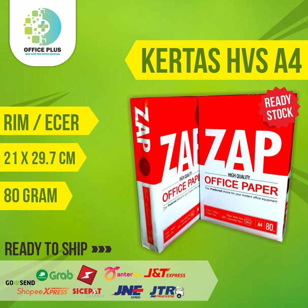  Kertas  HVS A4  80 Gram Ecer 1 Rim 500 Lembar ZAP Office 