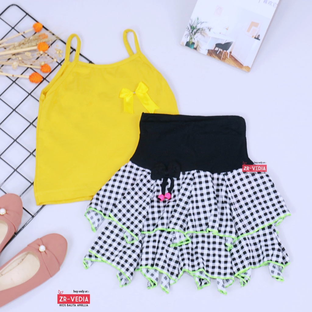 Setelan Mixed Lova uk 1-2 Tahun / Baju Anak Perempuan Tanktop Rok Mini Skirt Baju Kensi Cewek Atasan Bawahan Motif