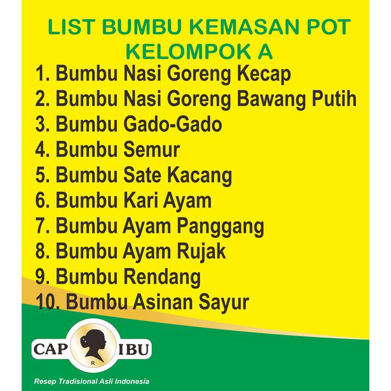 

Bumbu Kemasan Pot 1 kg Cap Ibu Kelompok A - Nasgor Putih