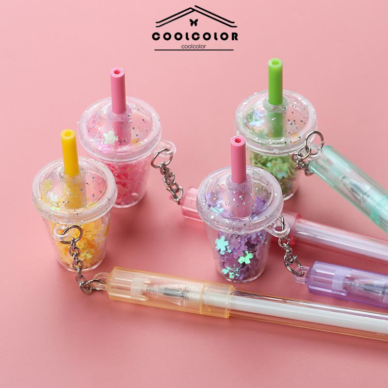 COD0.5mm Kreatif Susu Cangkir Teh Liontin Gel Pena Lucu Payet Mahasiswa Tanda Tangan Pena- cl