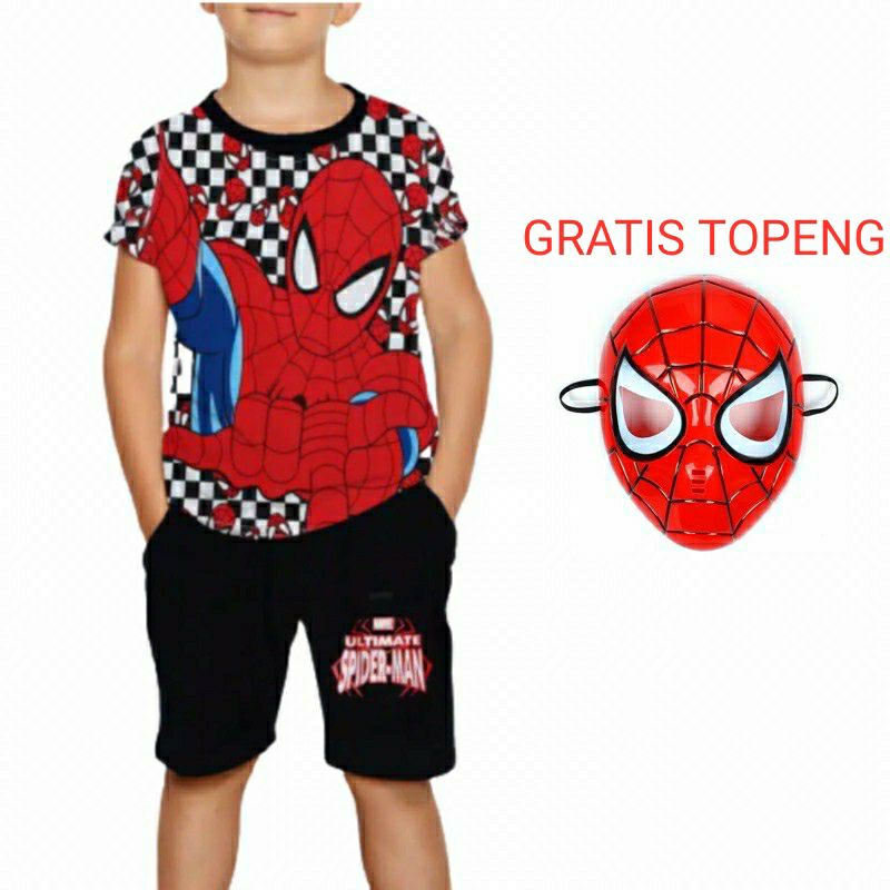 SETELAN ANAK CATUR PENDEK SPIDERMAN PENDEK GRATIS TOPENG