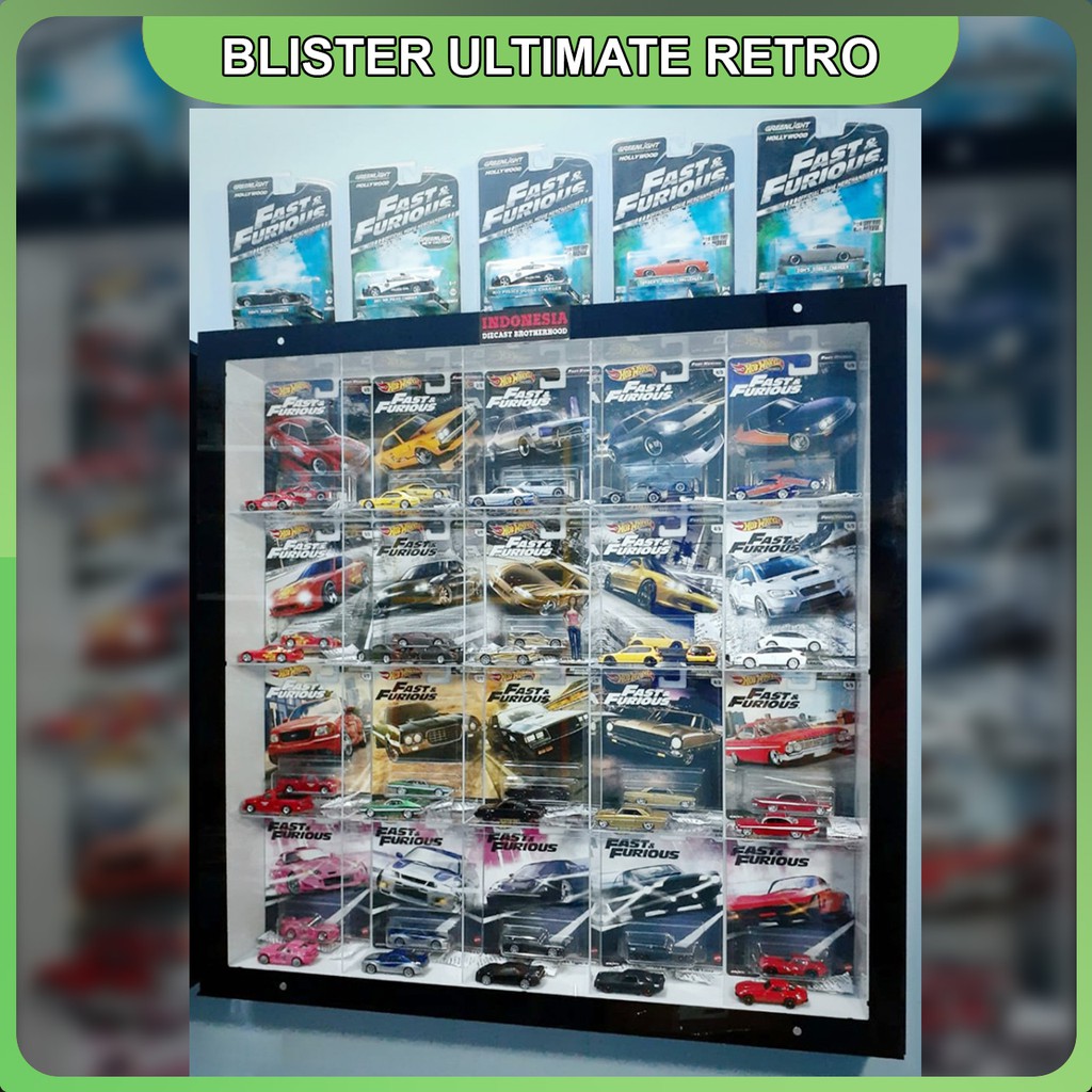 Rak Hotwheels Blister + Loose Ukuran Retro ULTIMATE Isi 20 Bahan Acrylic/Akrilik Skala 1:64