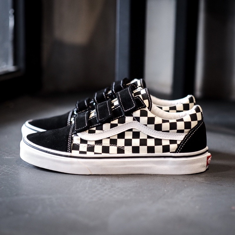 VANS OLDSKOOL VELCR0 CHECKERBOARD BLACK/WHITE CLASSIC ORIGINAL 100%