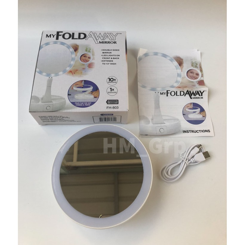 LED Two Side My Fold Away Mirror Makeup Cermin Kecantikan DuaSisi Oval