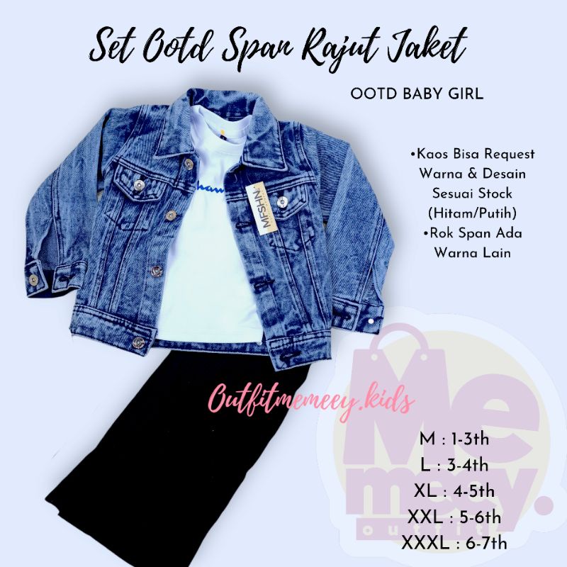 SET OOTD ANAK JAKET JEANS & ROK SPAN RAJUT / OOTD ANAK CEWEK LUCU