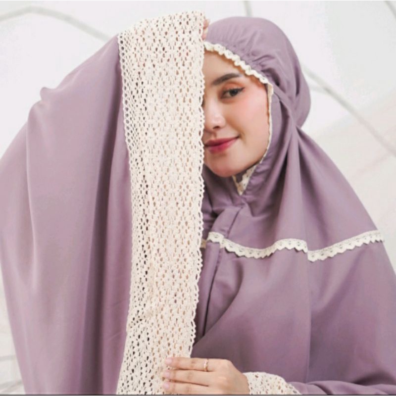 Mukena dewasa katun polos jumbo renda mewah series siti maryam + tas cantik murah cod