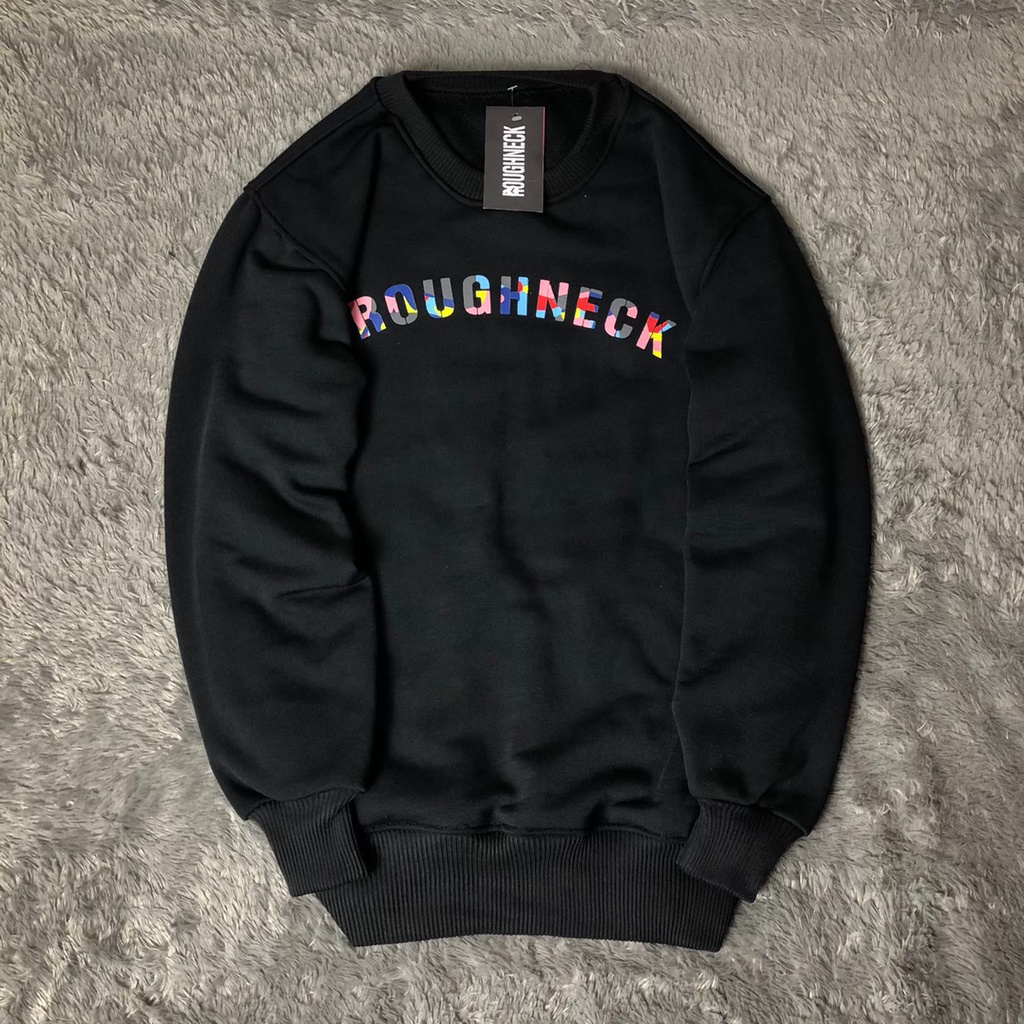 SWEATER ROUGHNECK BASIS CREWNEK PRIA WANITA TERBARU BLACK EDITION