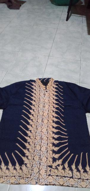 Modang# Kemeja Batik Koko Lengan Panjang Eksklusif Full Furing Koko Batik Solo Navy Hitam Ori Rasha