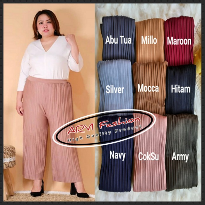 Celana Kulot Jumbo Wanita berbahan Plisket Polyster Premium - Hitam (L4C1) Kulot Jumbo Celana Kulot 