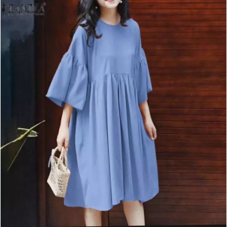 MIDI DRESS AUDY POLOS LENGAN LONCENG// BAHAN MOSCREPE PREMIUM