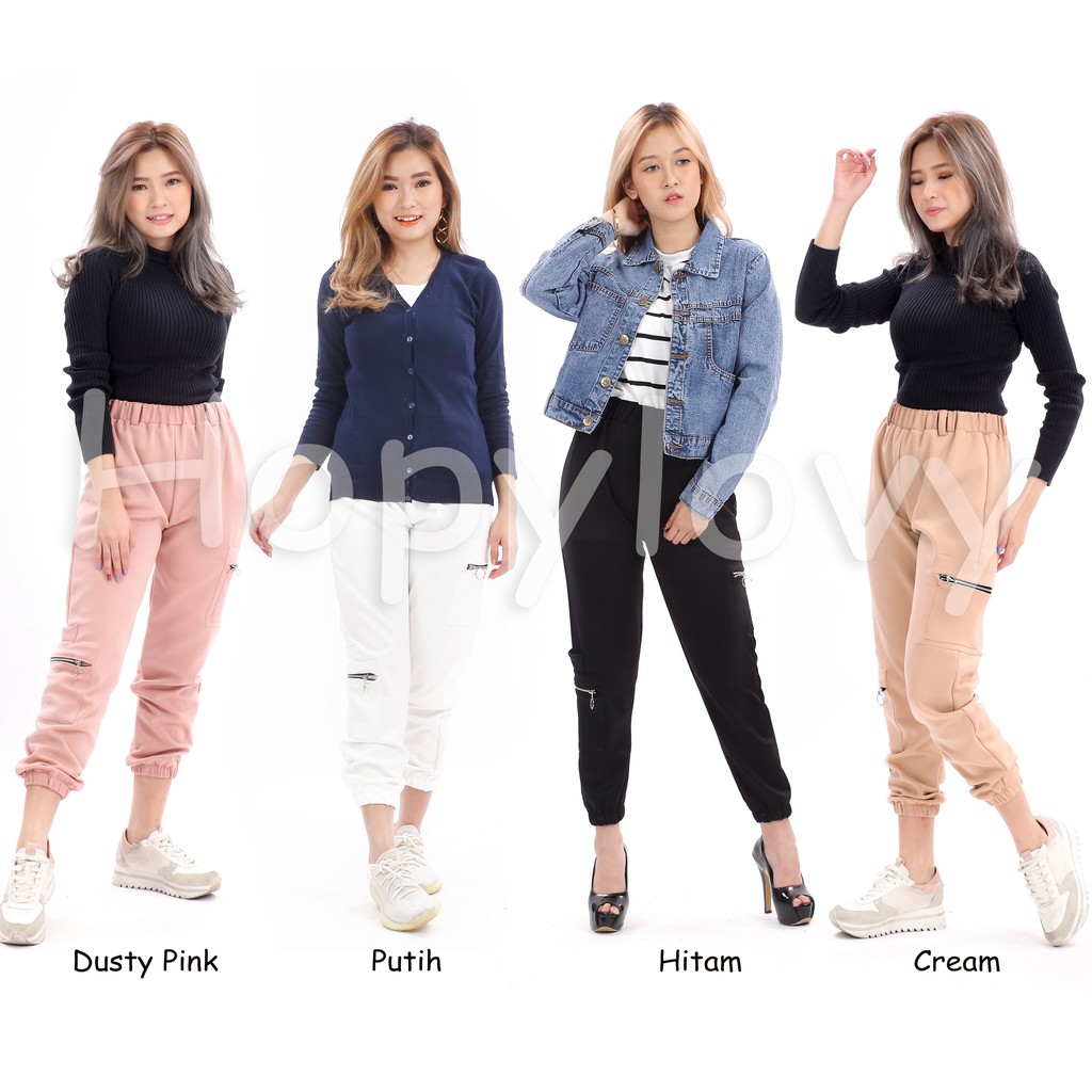 HOPYLOVY Celana Jogger Wanita Zipper Joger Ikari