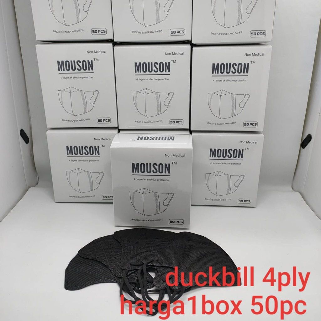 Masker MOUSON Duckbill 4PLY HITAM PUTIH ISI 50PC