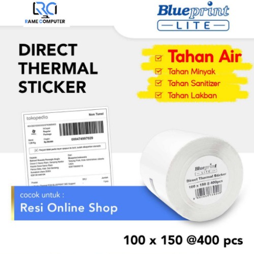 Resi Online Shop Direct Blueprint Thermal Sticker 100x150 isi 400 Label Alamat Shopee