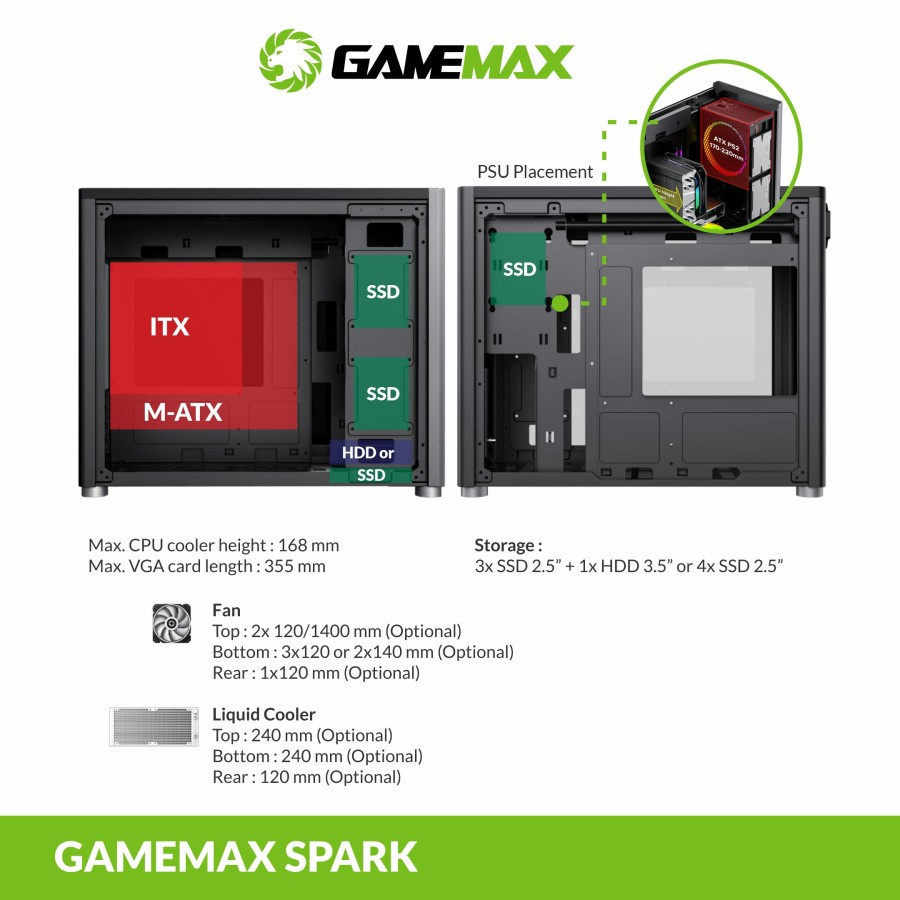 GameMax SPARK M ATX Desktop Gaming Computer Case | PC Casing Game Max