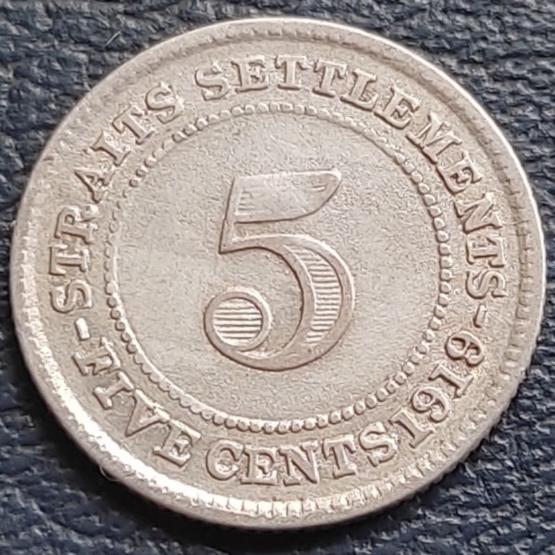 Koin Perak Kuno 5 Cents Straits Settlements Malaya Tahun 1919 Silver Coin
