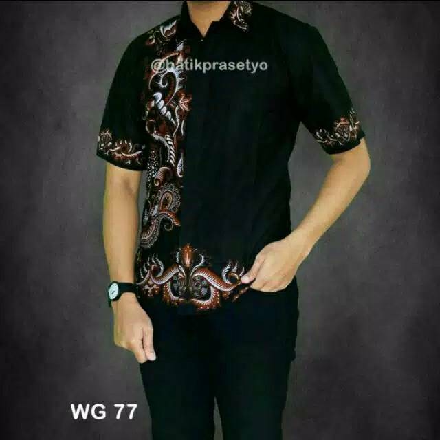 Risna Batik JUMBO HRB118 A Navy Biru Dongker Kemeja Batik Pria Pendek Premium Besar XXXL 3L 4L 5L