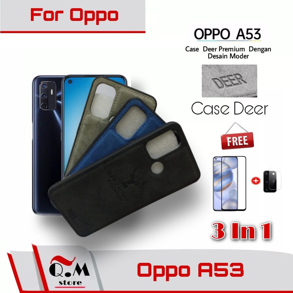 Case Deer Oppo A95 / Oppo A55 / Oppo A53 Soft Case Premium High Quality TPU BONUS Tempered Glass Layar Plus Lensa