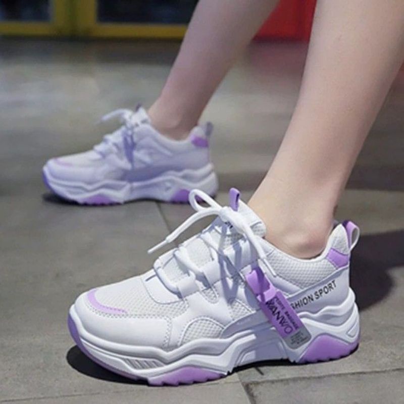 sepatu wanita Korea sneakers wanwo putih ungu