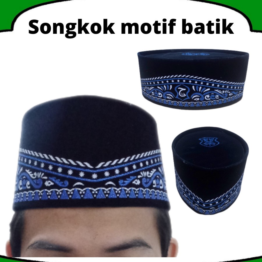 SONGKOK PECI KOPIAH HITAM KAMBANI MODEL BORDIR BATIK