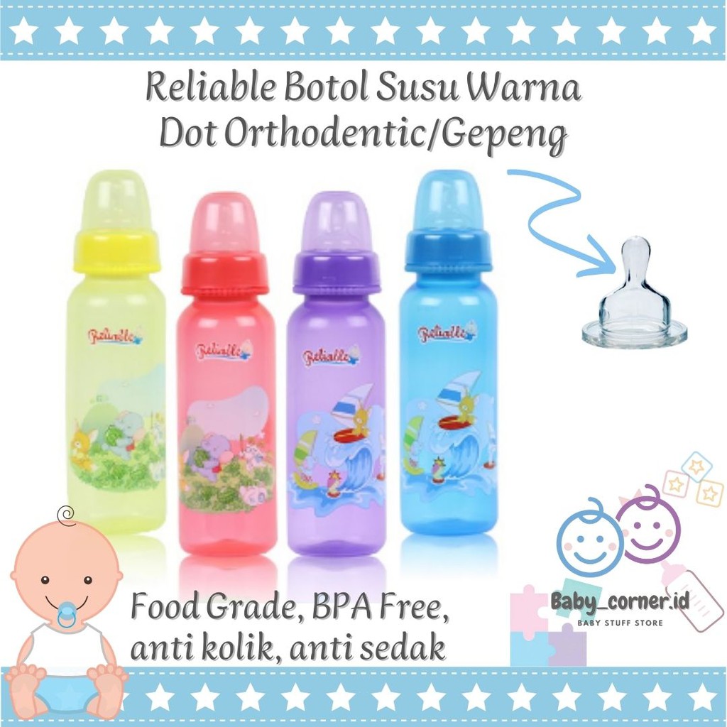Botol susu warna reliable PP dot gepeng ortho, bahan tebal antipecah, bpafree, foodgrade, menkes