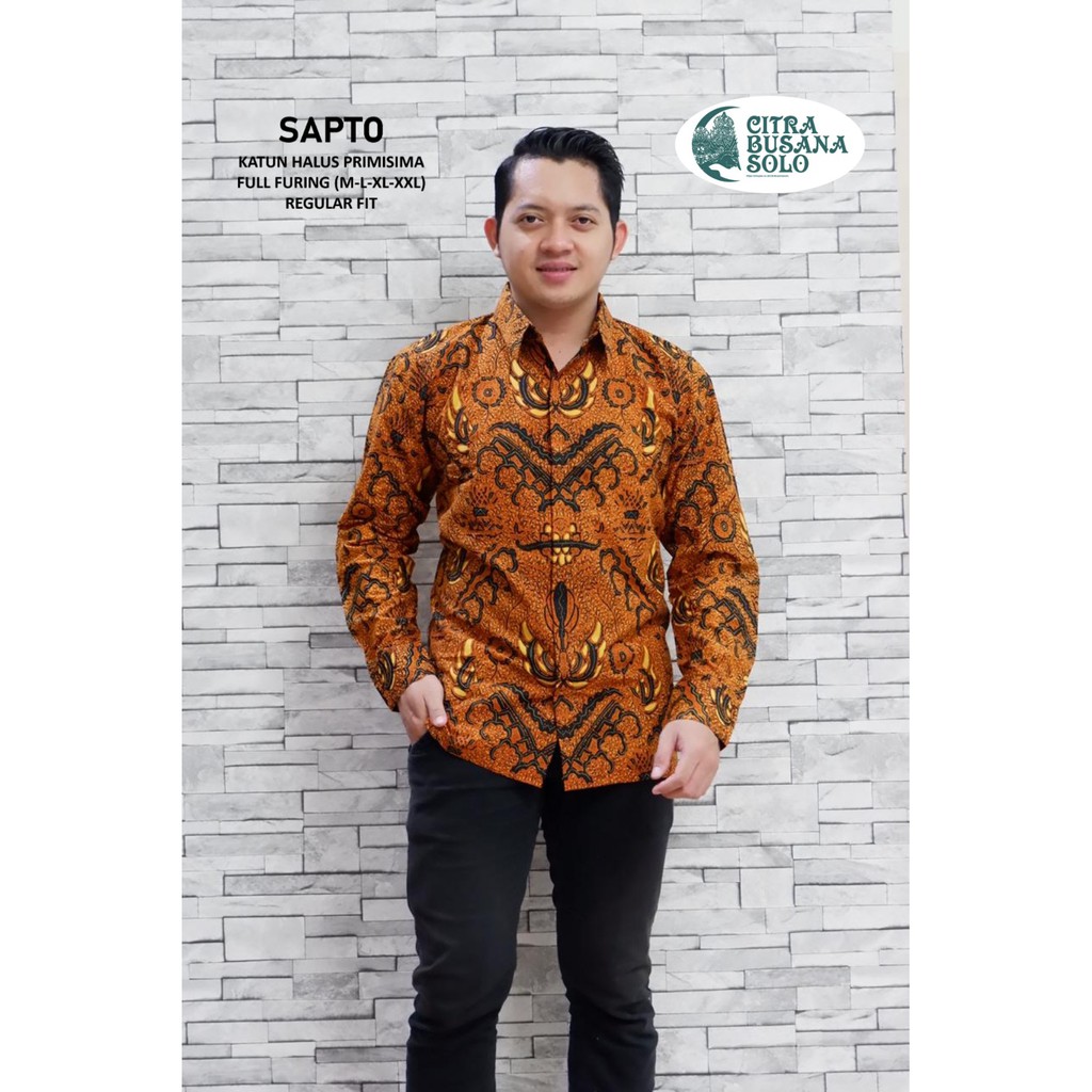 SAPTO Kemeja Batik Pria Full Furing Bahan Katun Primisima