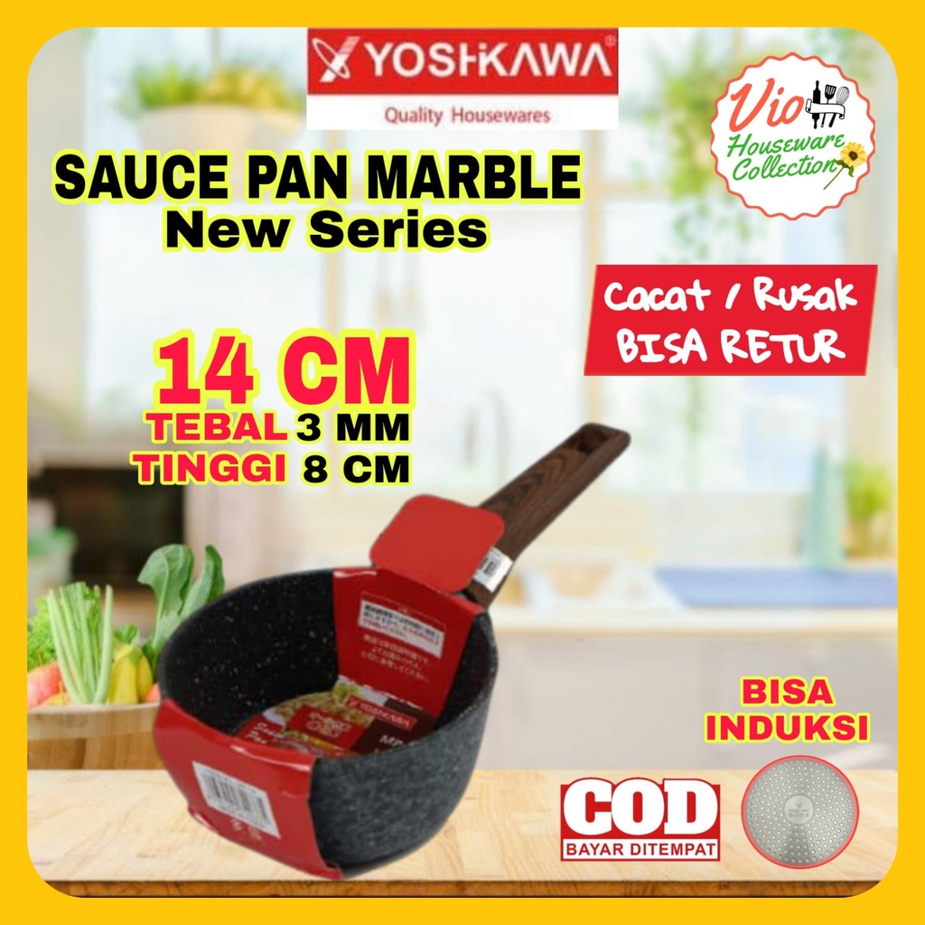 Yoshikawa Sauce Pan Marble 14cm / Panci Granit MPASI Bayi / Panci Keramik Anti Lengket / Panci Susu