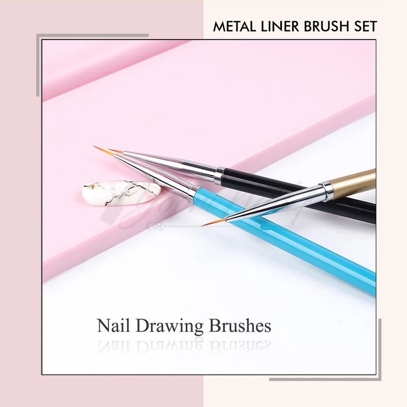 Metal painting gel brush set isi 3pcs liner line striping brush gel polish paint lukis kuas nail art